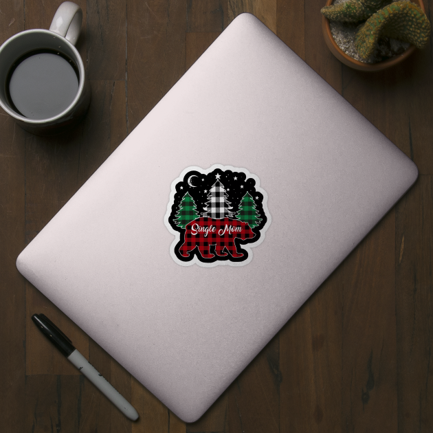 Single Mom Bear Buffalo Red Plaid Matching Family Christmas by Marang